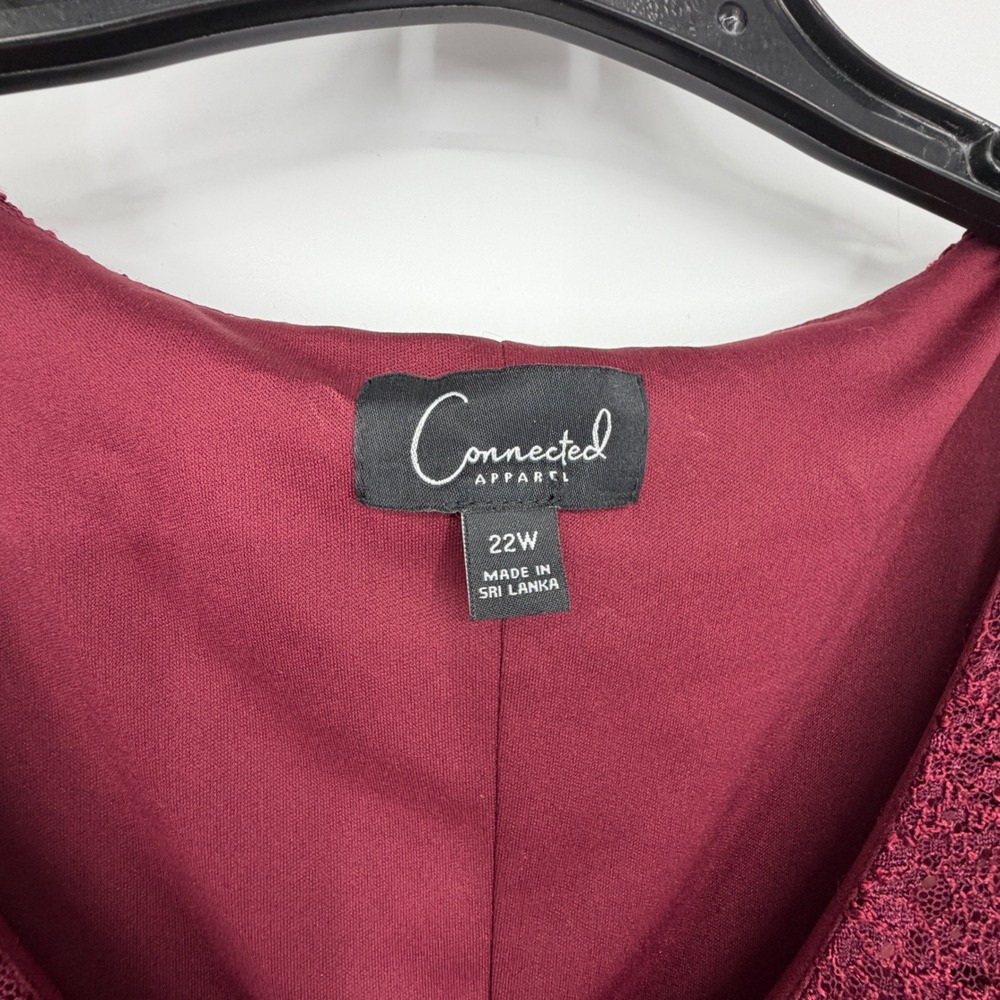 Connected Apparel 22W Burgundy Sequin Lace Bell Sleeve Cocktail Dress - Picture 4 of 5